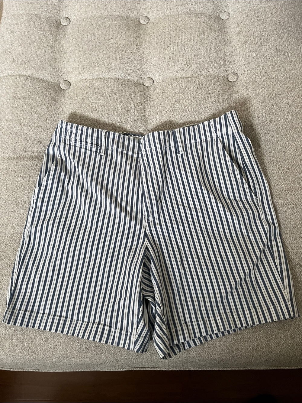 Lands' End Women’s Navy and White Striped Flat-Front Shorts